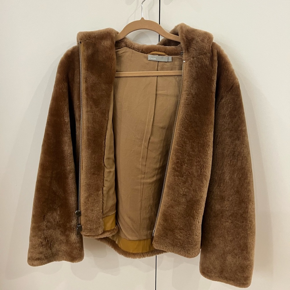 Vince Teddy Bear Fur Hooded Jacket